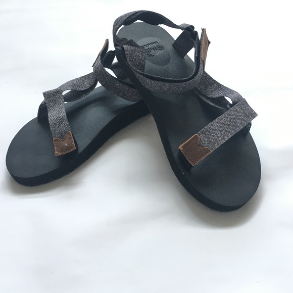 Roots Sandals 2 Strap Fabric & Leather Size 10 Grey Hook & Loop non Slip Sole - Picture 10 of 12